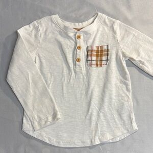 Tahari Kids Cream Long Sleeve Shirt with Plaid Pocket